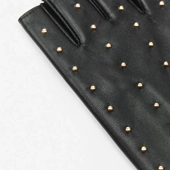 NWT ZARA STUDDED BLACK LEATHER FINGERLESS GLAM ROCK GLOVES - Picture 4 of 10